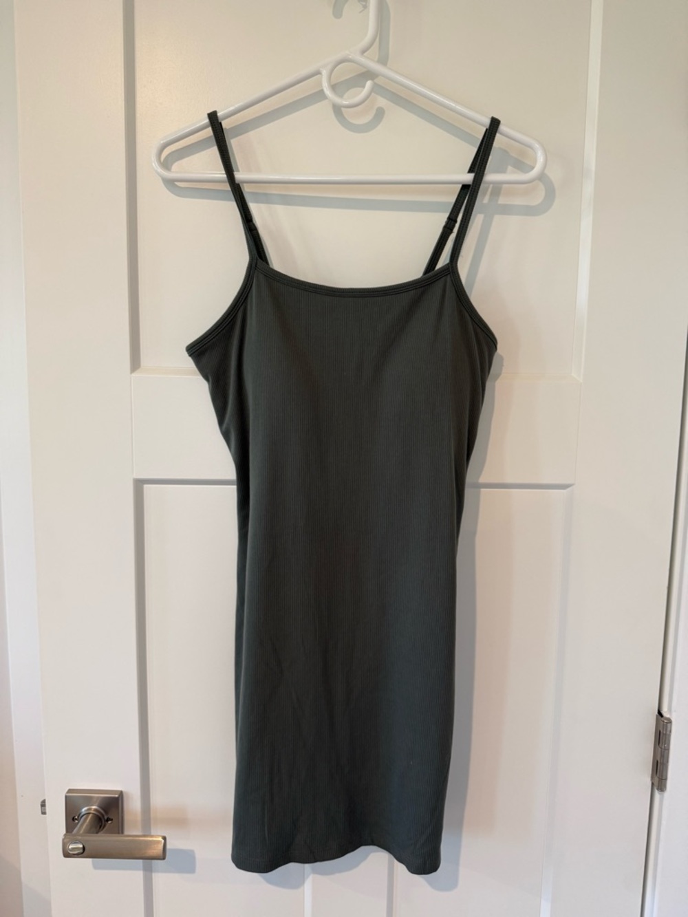 Simple Ribbed Slip Dress - Sage Green - Picture 6 of 6